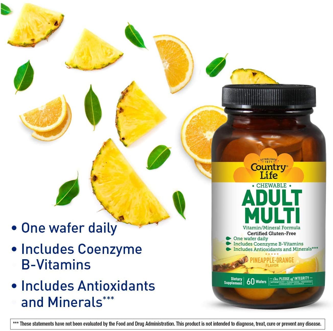 Country Life Chewable Adult Multi-Vitamins Pineapple-Orange - 60 Wafers