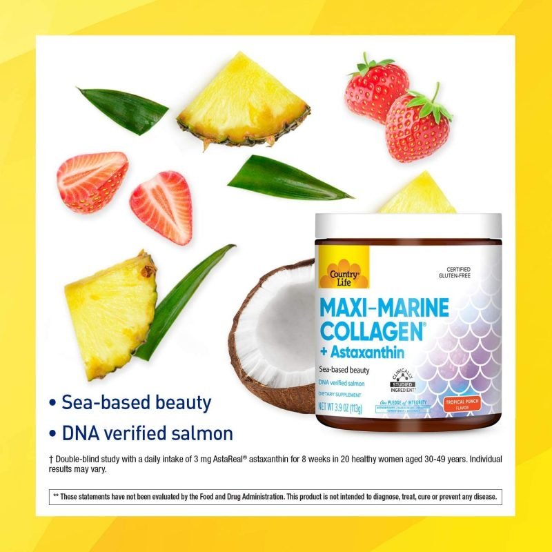 Country Life Maxi Marine Collagen + Astaxanthin - Tropical Punch - 3.9 Oz