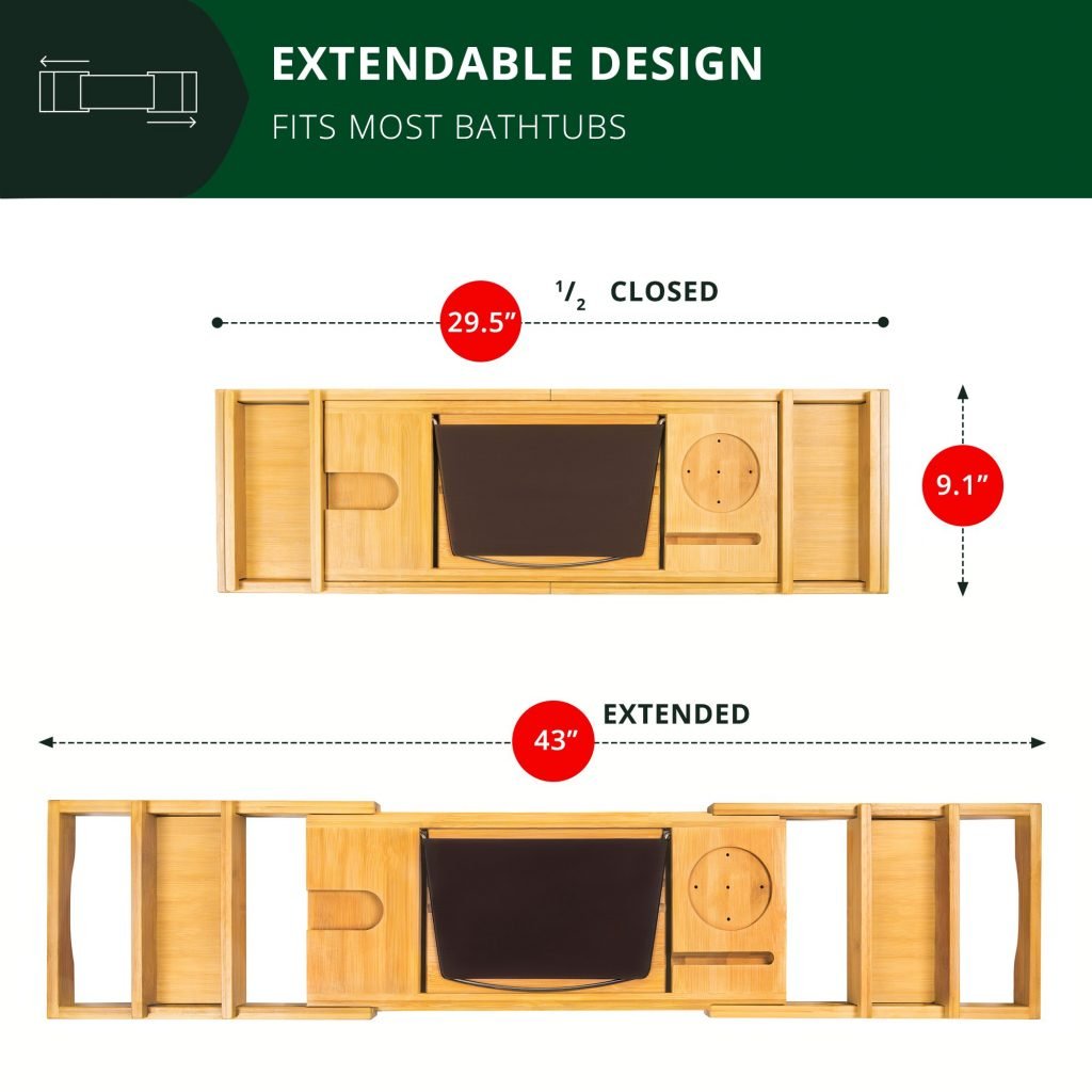 Royal Craft Wood Natural Bamboo Luxury Bathtub Caddy Tray Organizer for Bath Products