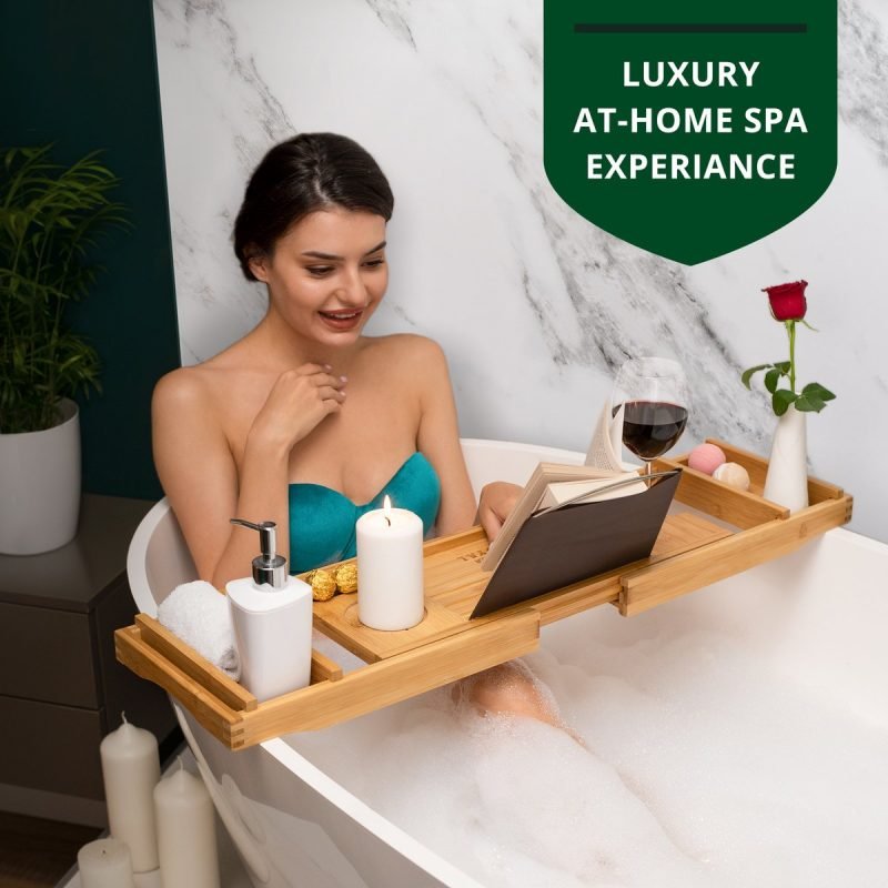 Natural Bamboo Luxury Bathtub Caddy Tray