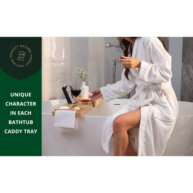 Natural Bamboo Luxury Bathtub Caddy Tray